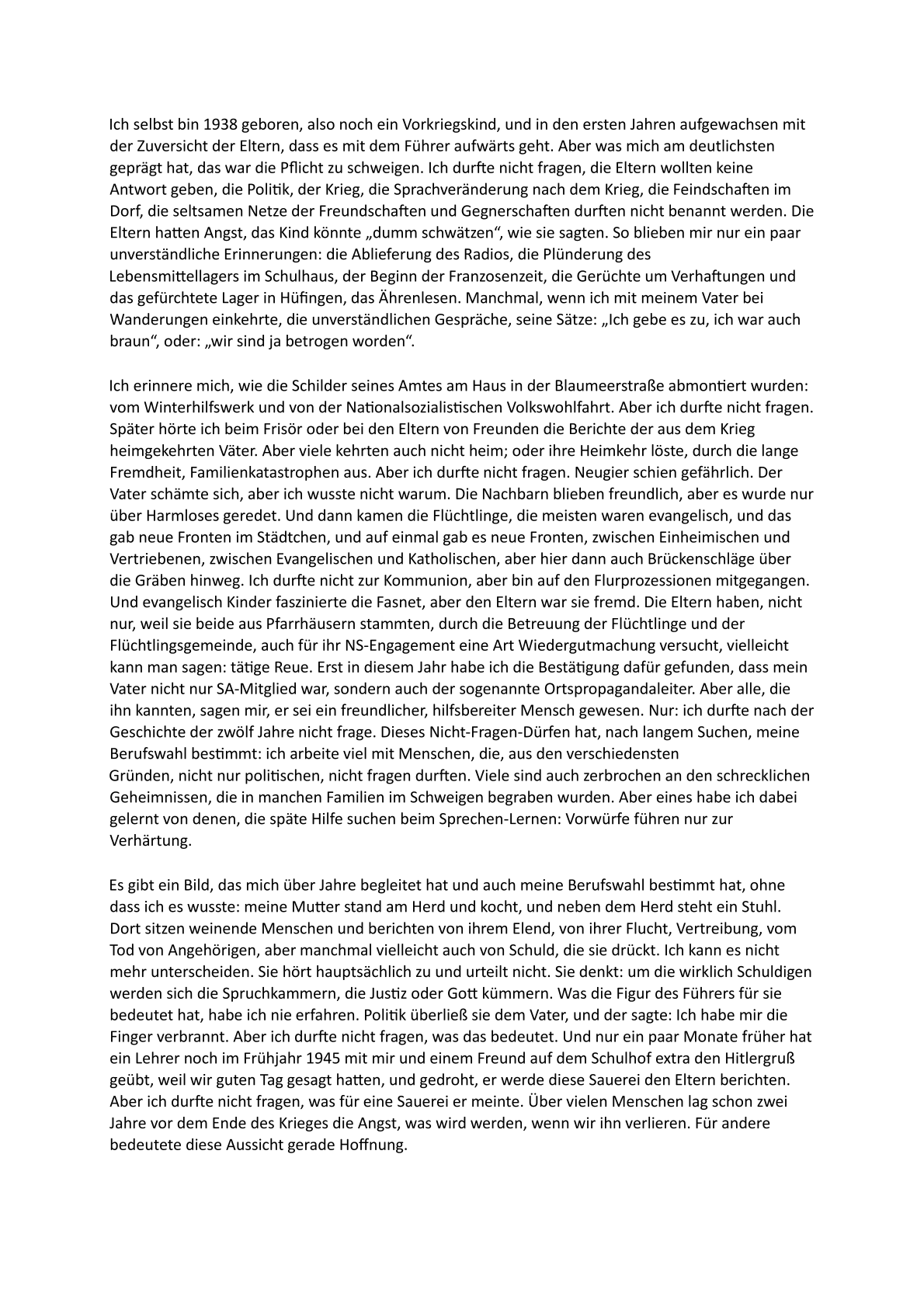 Die Arbeit der Erinnerung an NS-Zeit und Krieg - Von Dr. Tilmann Moser. – Vortrag am Volkstrauertag, 17.11.1996, in Bräunlingen (Seite 2) 