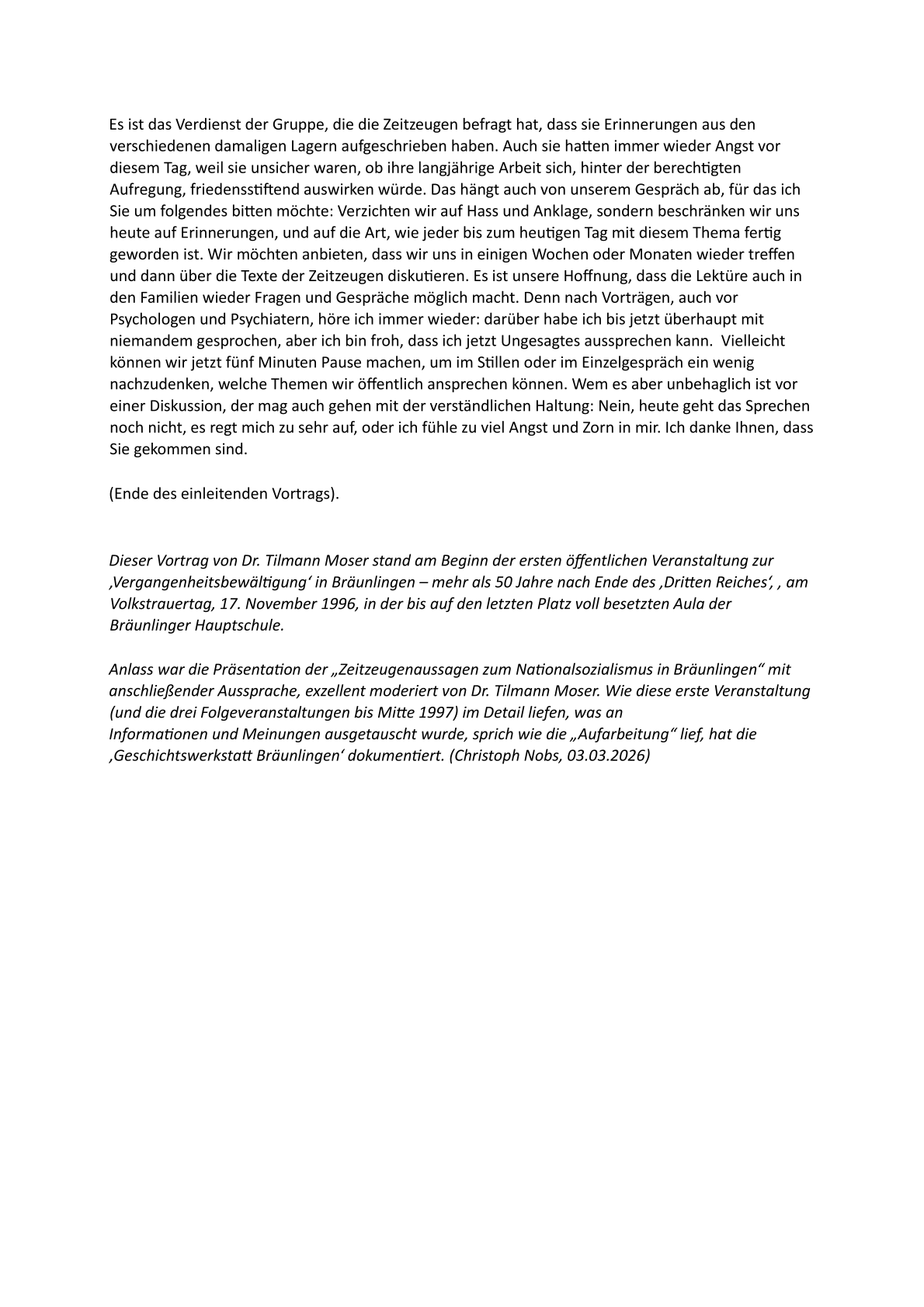 Die Arbeit der Erinnerung an NS-Zeit und Krieg - Von Dr. Tilmann Moser. – Vortrag am Volkstrauertag, 17.11.1996, in Bräunlingen (Seite 6) 