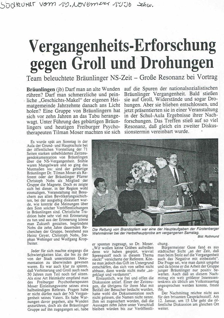 Vergangenheits-Erforschung gegen Groll und Drohungen - Südkurier 19.11.1996
